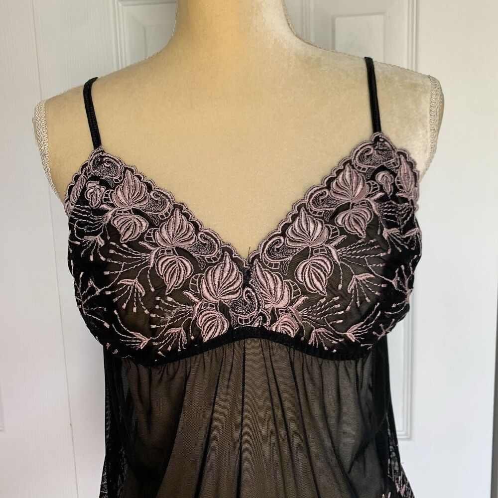 Cacique cami lingerie black lace sheer embroidered stretch 14/16 - Picture 4 of 16